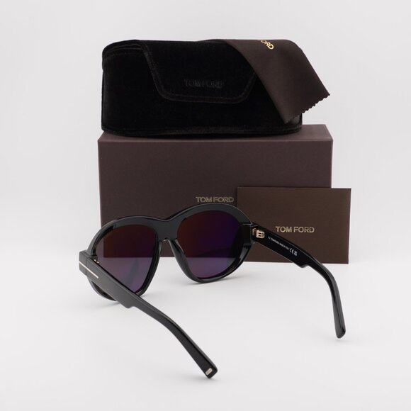 Tom Ford Inger FT1113 01A Sunglasses Black Geometric Frame, Smoke Lenses